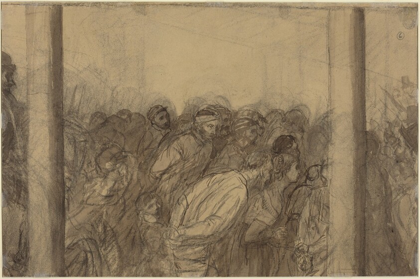 Crowd of People Seen between Two Columns [verso]