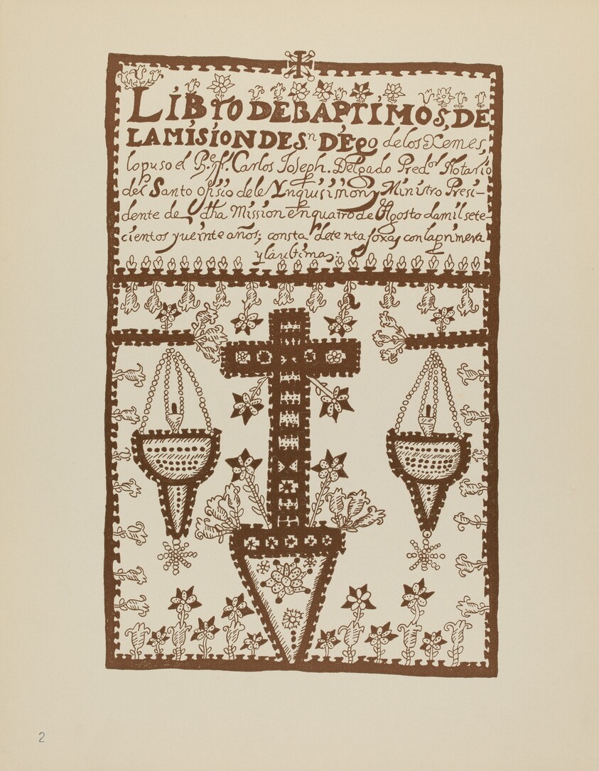 Plate 2: Jemez Book of Baptisms: From Portfolio "Spanish Colonial Designs of New Mexico"