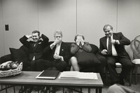 President William J. Clinton Suggests That Secretary of Defense William Cohen, Secretary of State Madeleine Albright, and National Security Advisor Sandy Berger Look like the “Hear No Evil, See No Evil, Speak No Evil” Monkeys Before They Proceed to Act It Out., Diana Walker, April 25, 1999, printed 2024