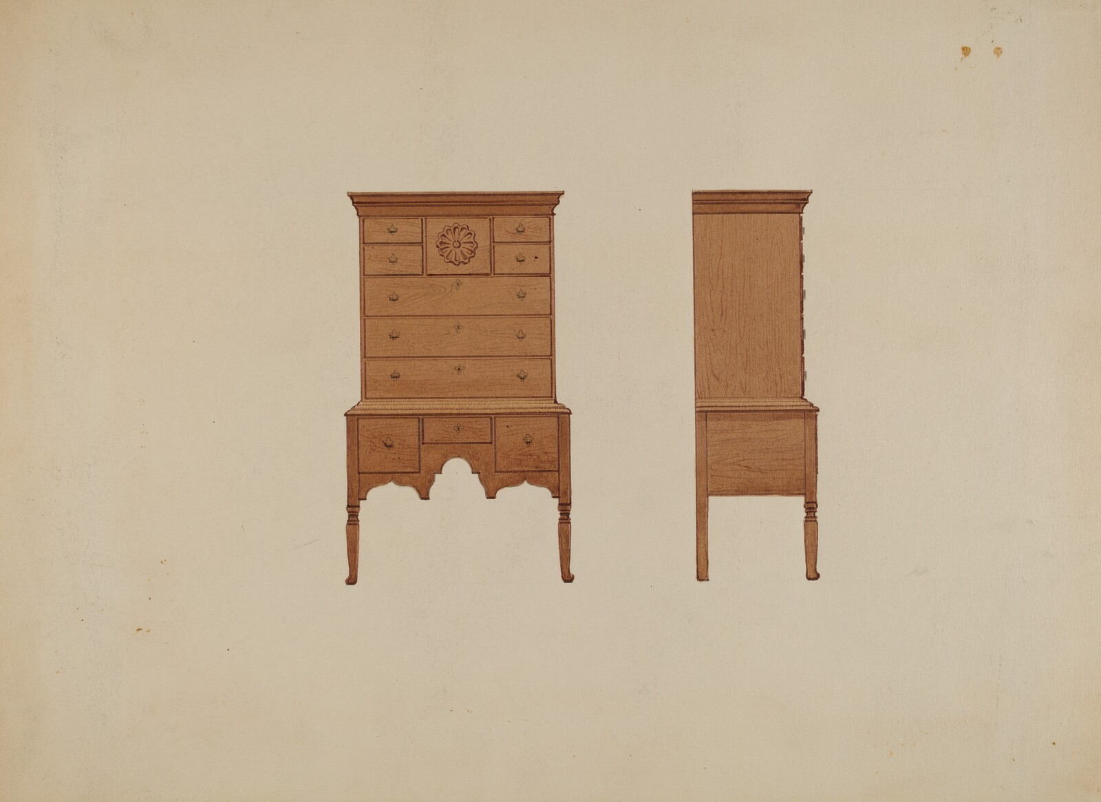 Highboy-front and Side Views, Fred Weiss, c. 1936