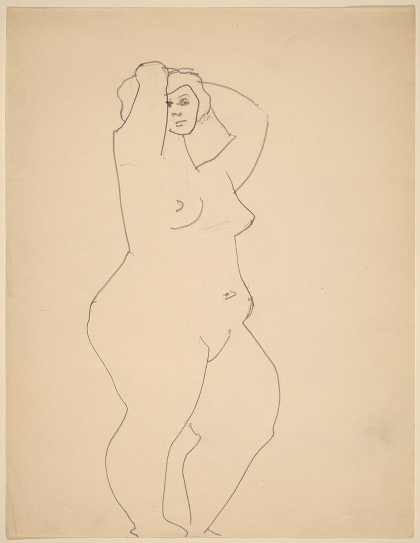 Standing Nude Turned to the Right, Arms Raised to Head