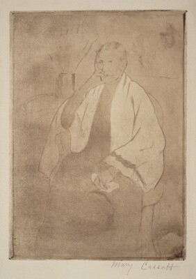“A Portrait of the Artist's Mother”. The image features an upper three-quarters view of a person sitting in a chair.