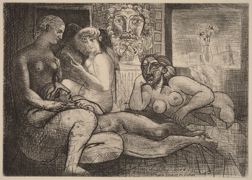 Four Nudes and Sculpted Head (Quatres femmes nues et tete sculptee)