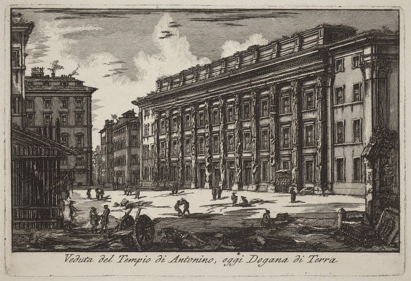 Veduta del Tempio di Antonino, oggi Dogana di Terra (View of the Temple of Antoninus, now the Land Customs Office)
