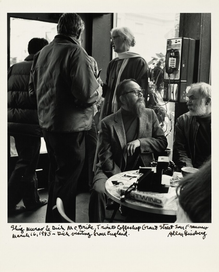 Shig Murao & Dick McBride, Trieste Coffeeshop Grant Street, San Francisco March 16, 1985—Dick visiting from England.