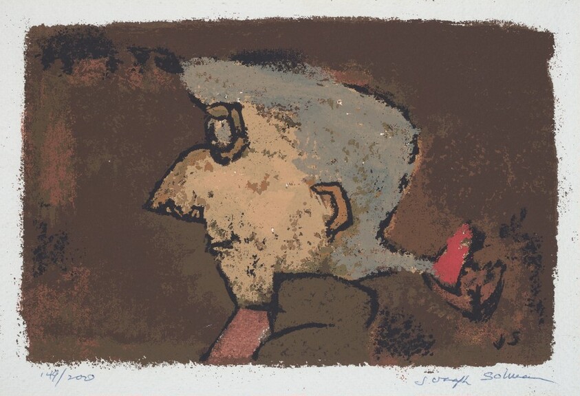 Untitled (Mozart Profile to Viewer's Left, Multiple Colors On Dark Brown Background)