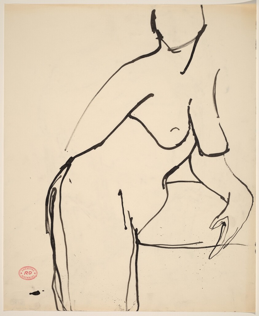 Untitled [standing nude leaning on her elevated left leg]