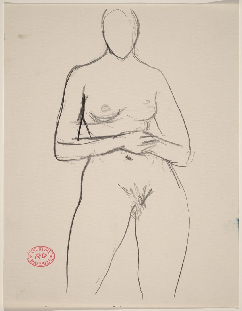 Untitled [front view of nude standing with hands on her belly]