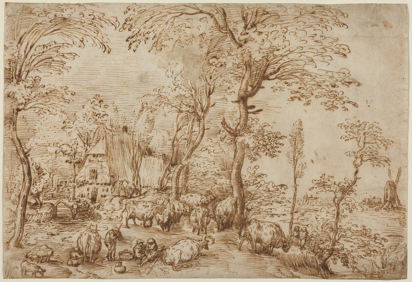 Peasants and Cattle near a Farmhouse