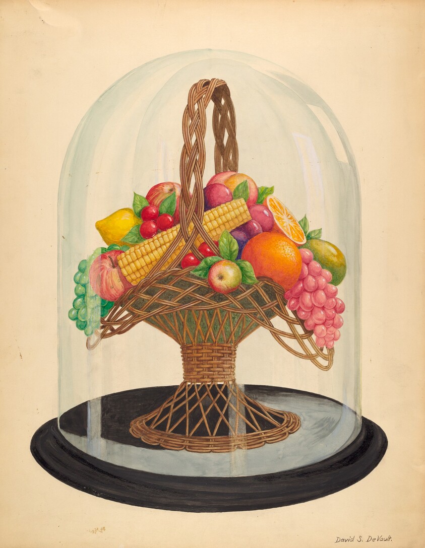 Ornament, Wax Fruit under Glass Globe