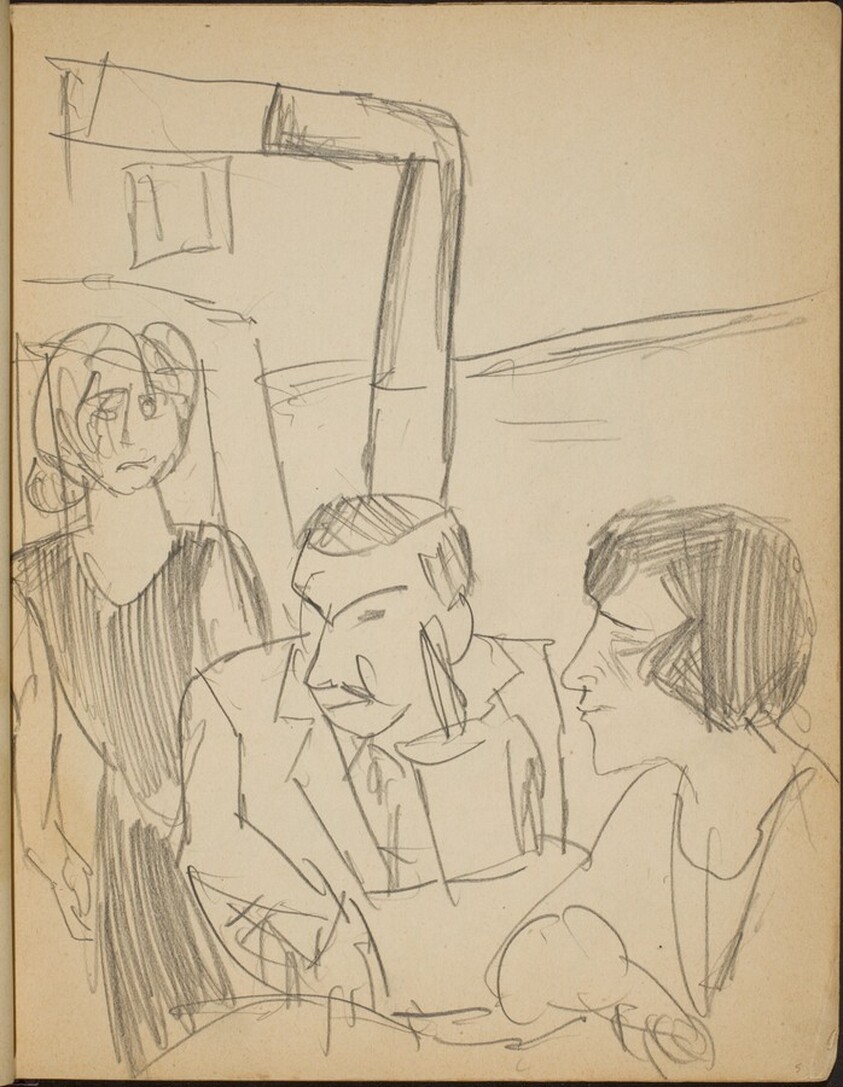 Paar und Bedienung in Gasthausstube (Couple and Waitress in a Restaurant) [p. 5]