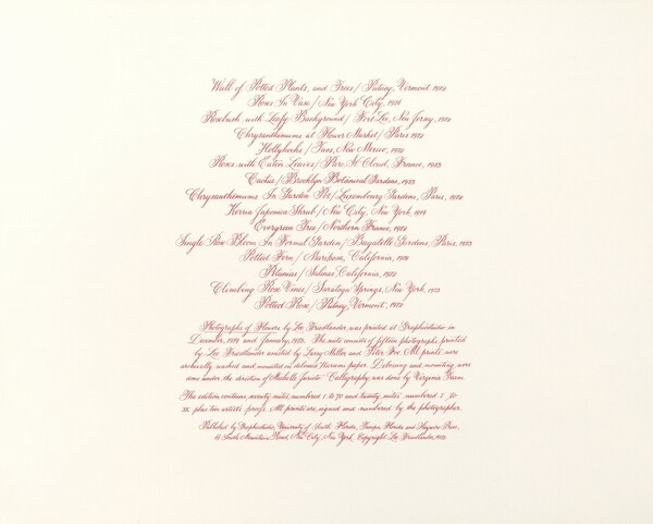Photographs of Flowers Colophon Page