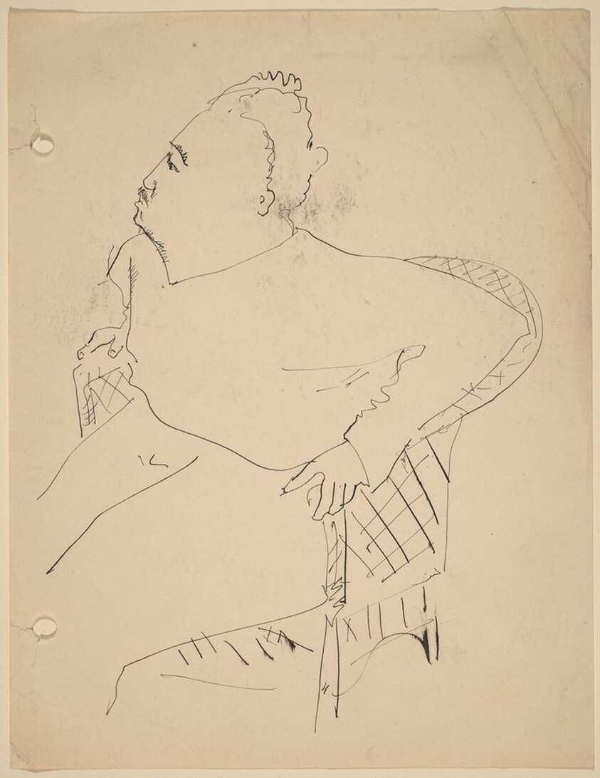 Man Seated in Wicker Chair, Turned to the Left