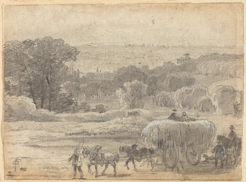 An Evening Landscape with a Hay Wagon