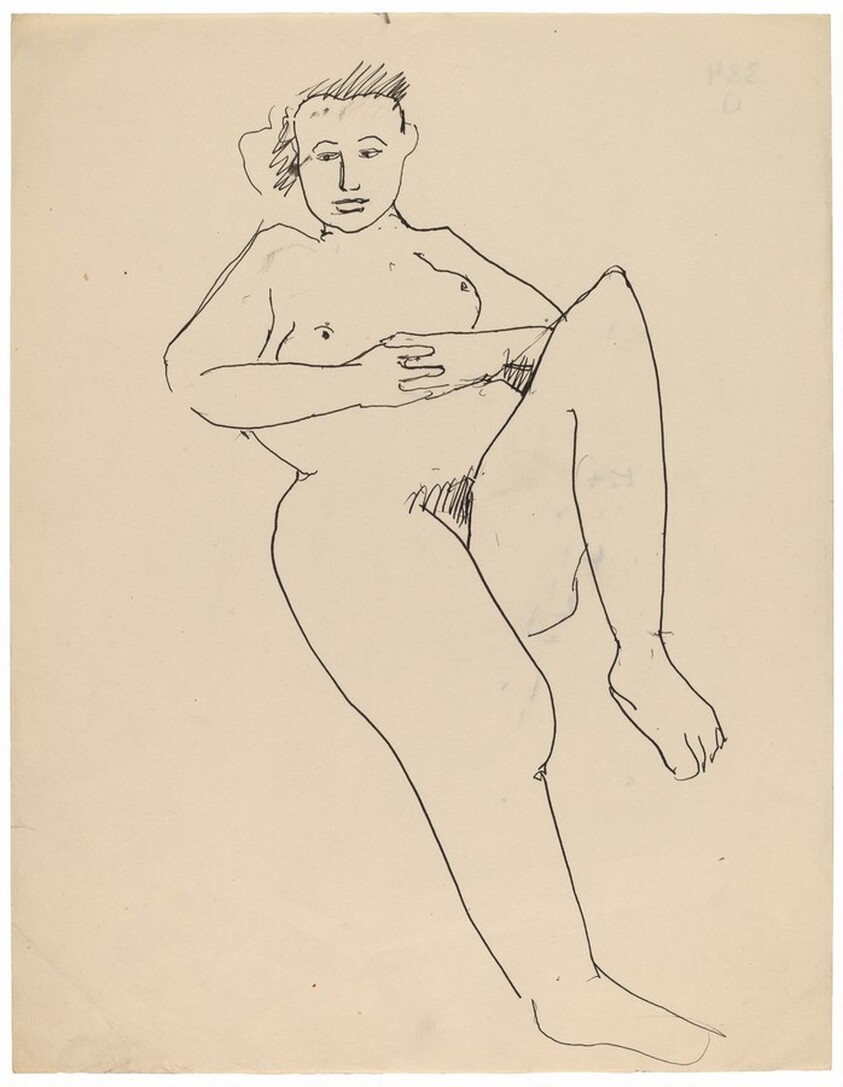 Seated Female Nude Leaning Back, Left Leg Raised at Knee