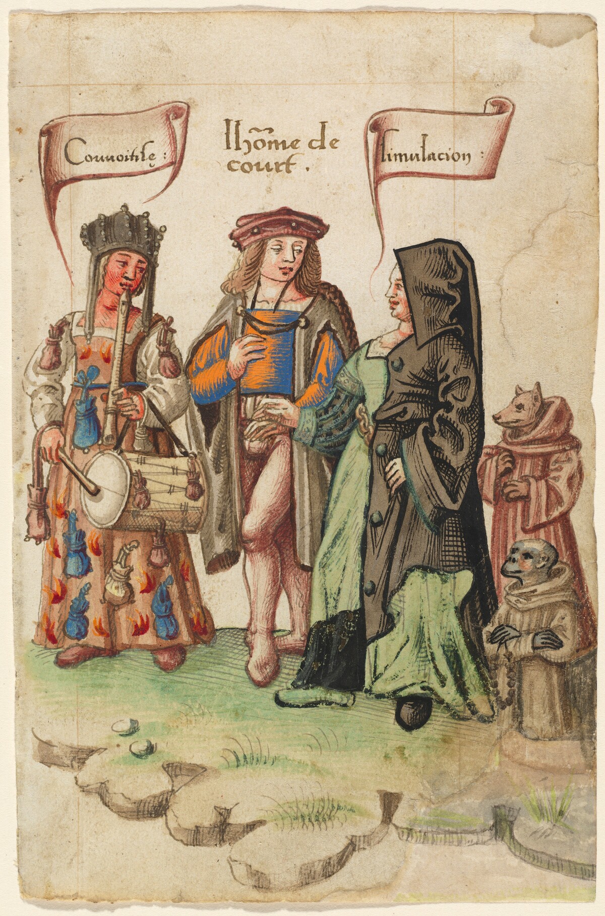A Courtier Standing Between Covetousness and Dissimulation [fol. 14 recto]