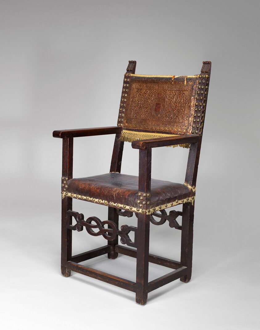 Leather-covered Walnut Armchair