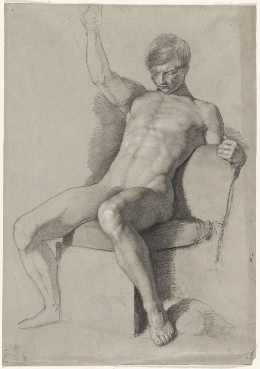 Seated Male Nude with Raised Right Hand
