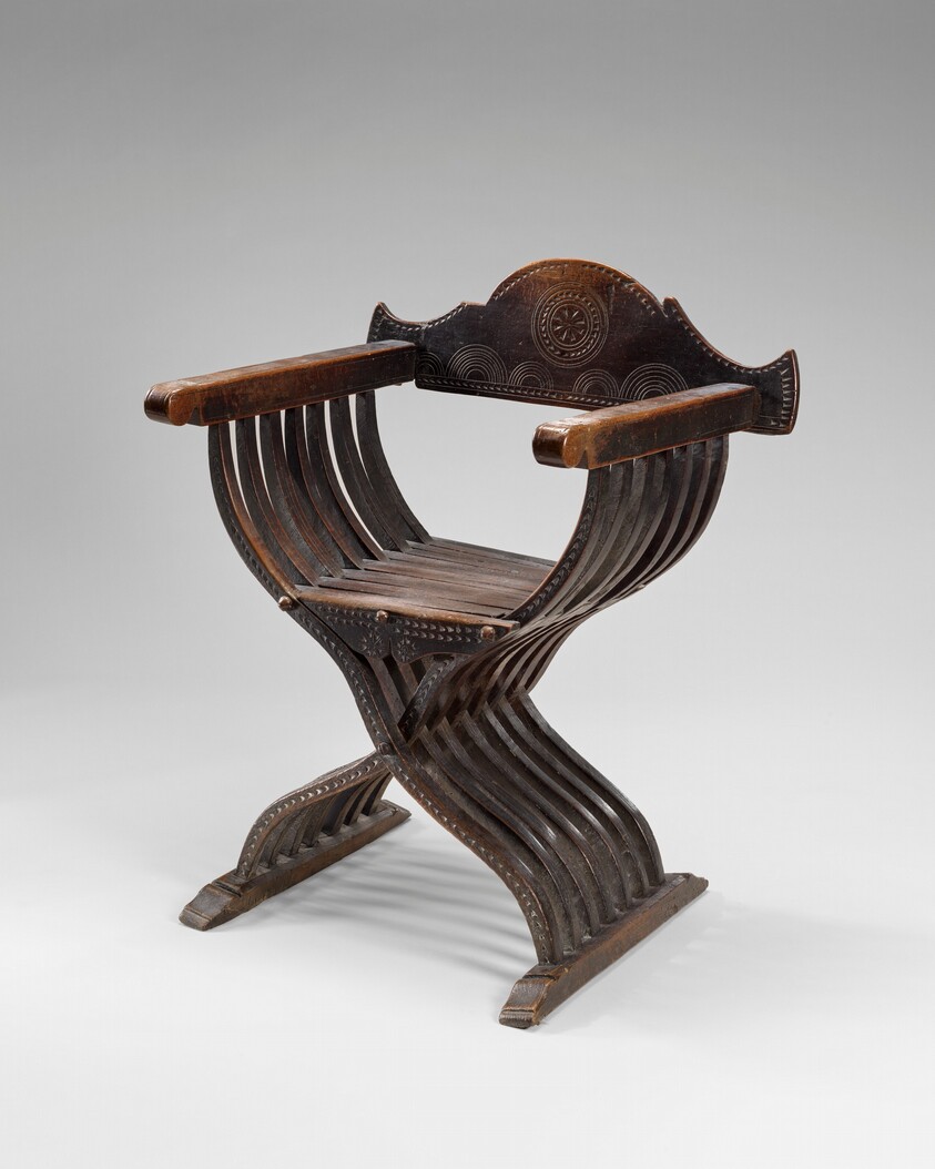 Walnut Savonarola Chair with Incised Ornament