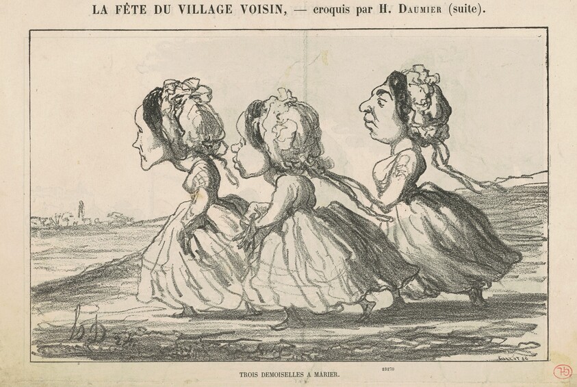 Trois demoiselles à marier (recto); Famille bourgeoise convaincue ... (verso)