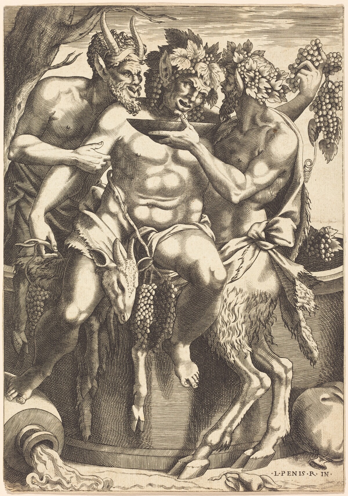 Two Satyrs Giving Drink to Bacchus