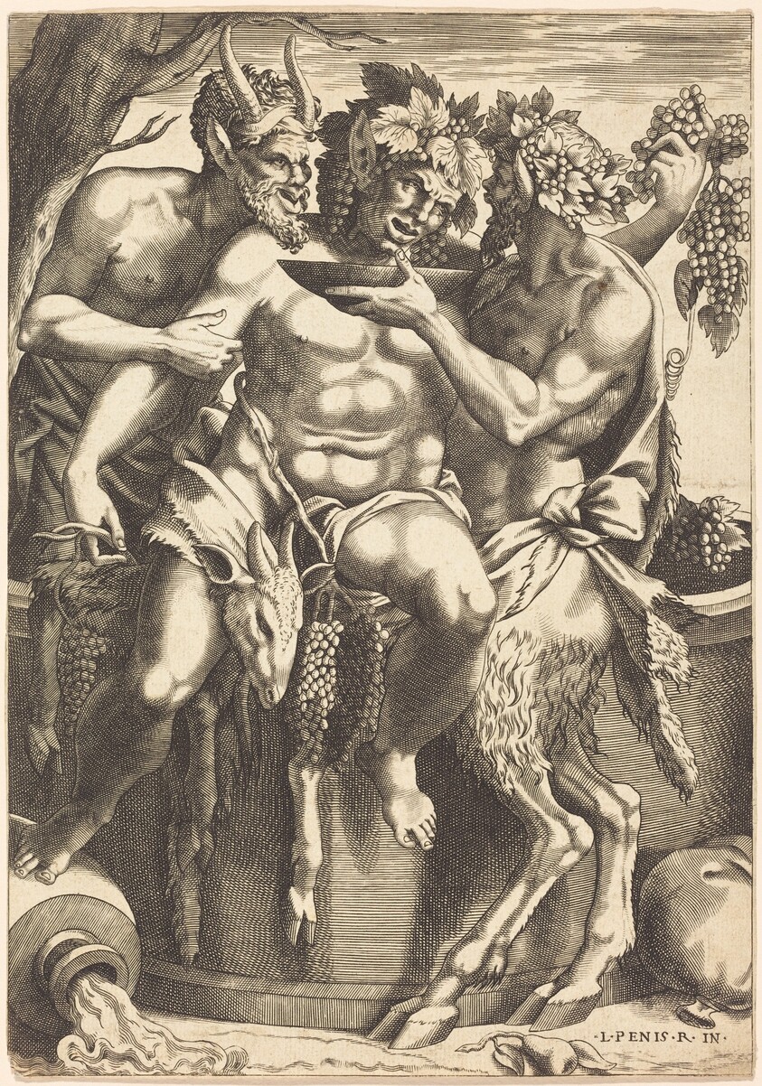 Two Satyrs Giving Drink to Bacchus