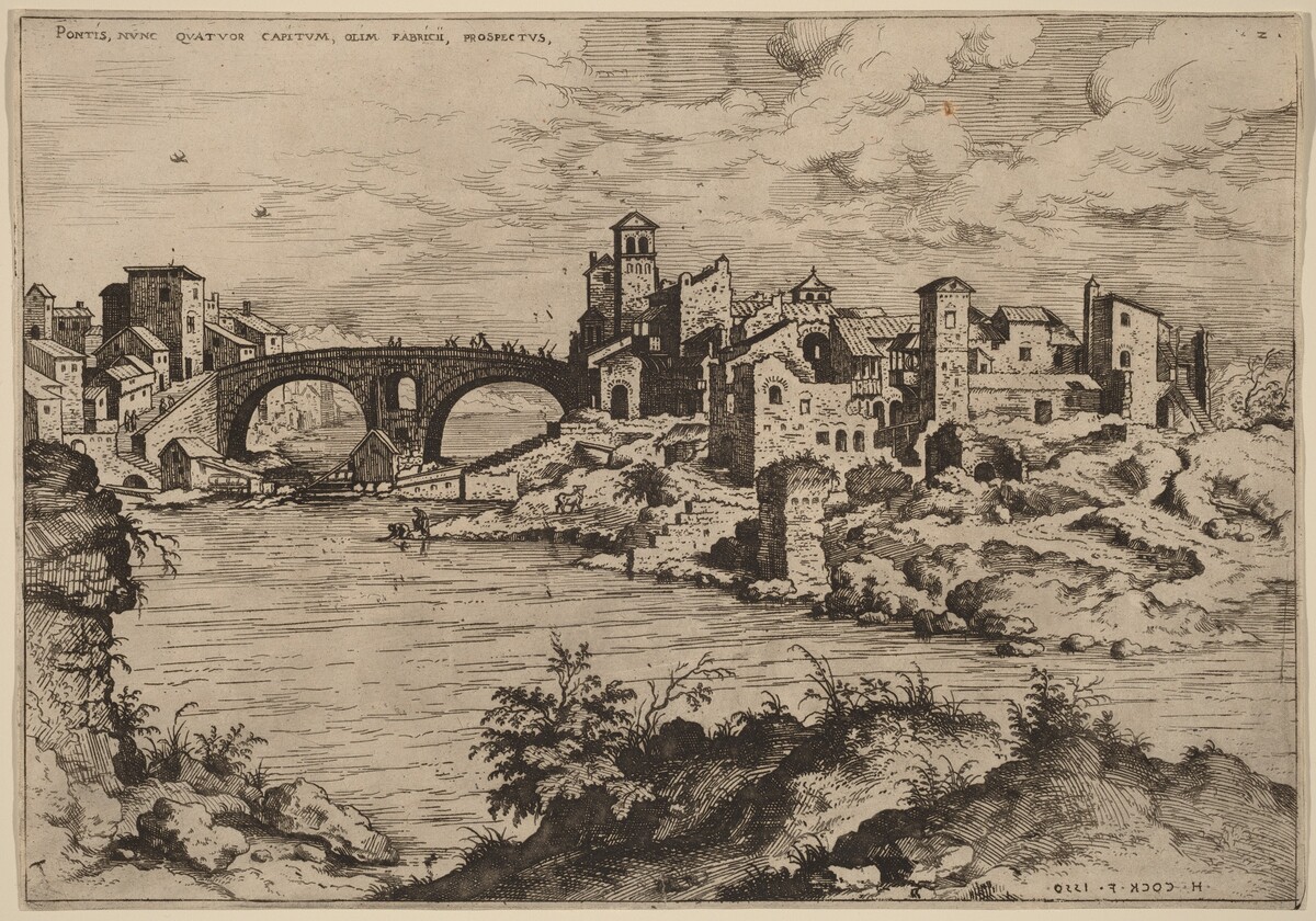 View of the Ponte Quattro Capi and the Island of the Tiber
