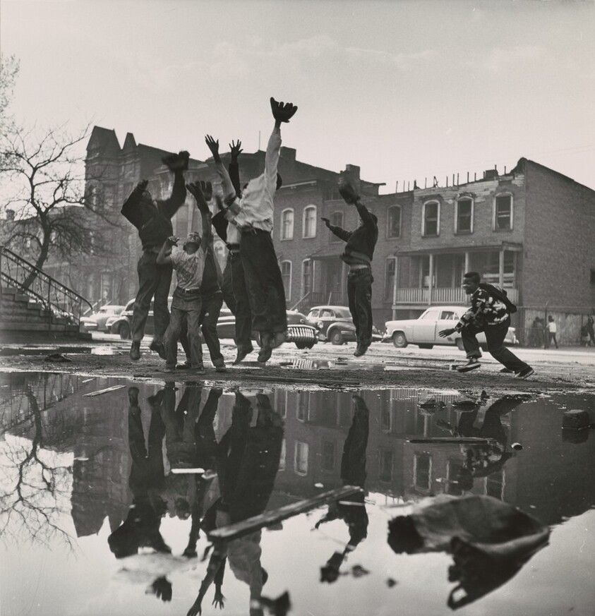 Boys with Raised Baseball Mitts, Chicago
