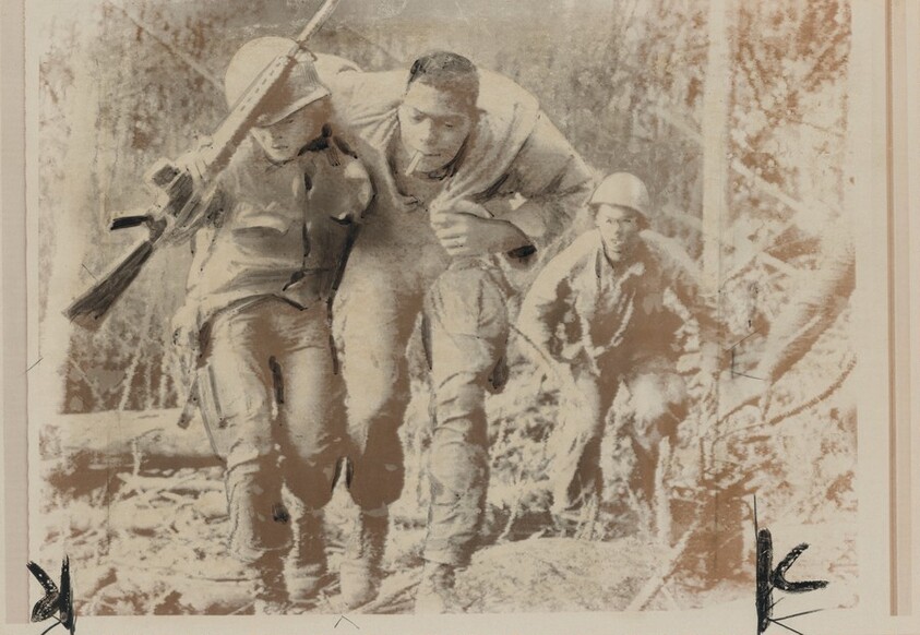 Title from caption on object: “Newsmen Braving Fiery Hell Recorded These Vivid Scenes of the Battle for Hill 875…”