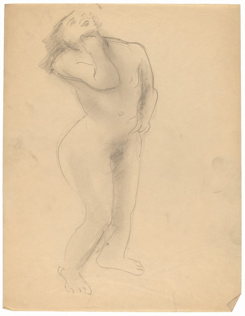 Standing Nude Looking Up, Left Hand at Chin