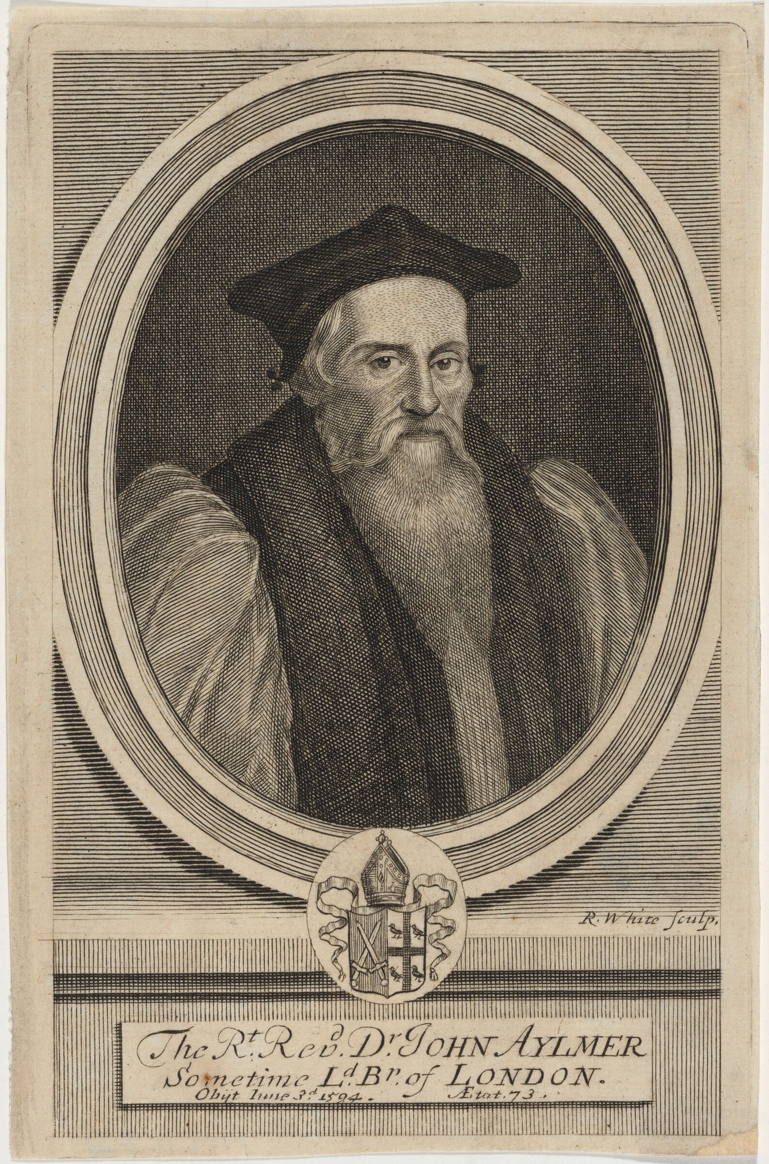 John Aylmer, D.D., Bishop of London, Preceptor to Lady Jane Grey, Robert White, published 1701