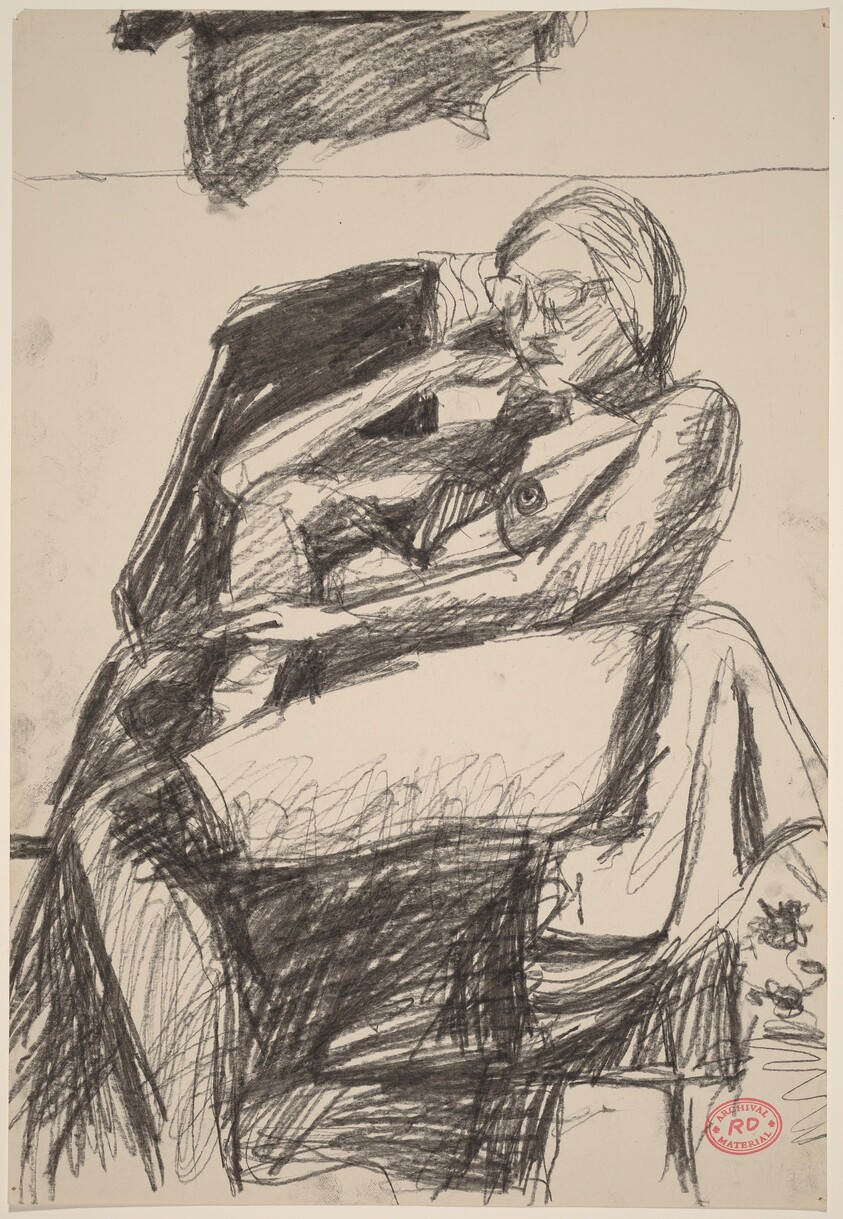 Untitled [seated nude woman wearing glasses]