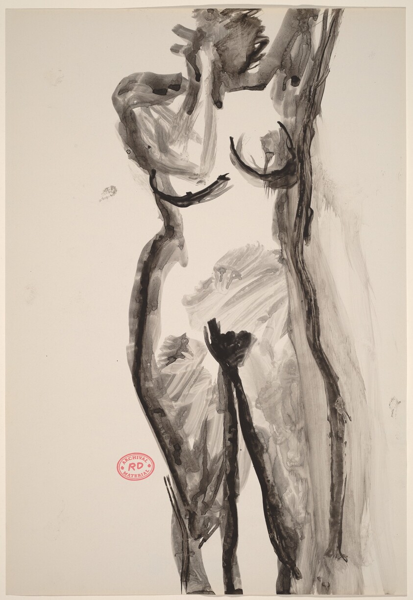 Untitled [front view of standing nude with her left arm raised]