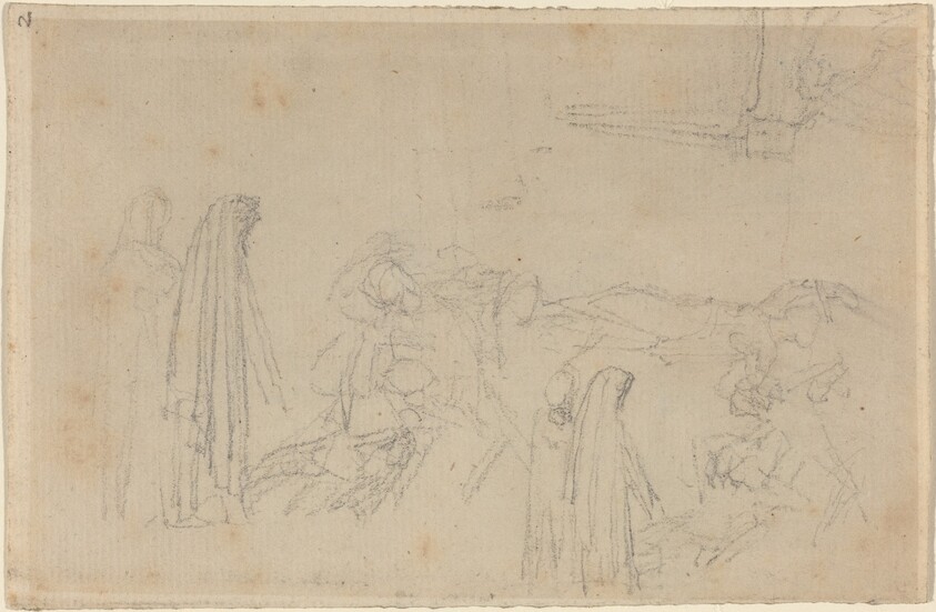 Sketches with a Hooded Figure (Virgil and Beatrice?)