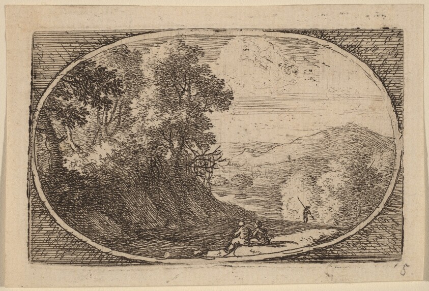 Two Figures Seated to the Right of a Road