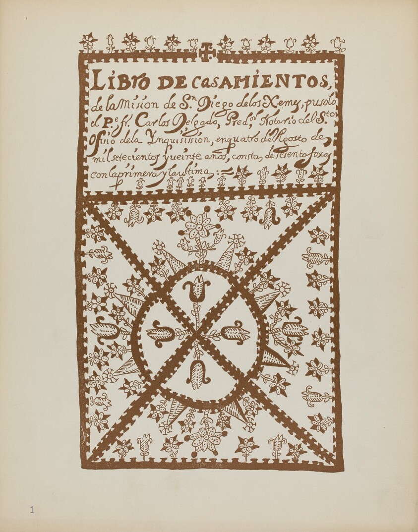 Plate 1: Jemez Book of Marriages: From Portfolio "Spanish Colonial Designs of New Mexico"