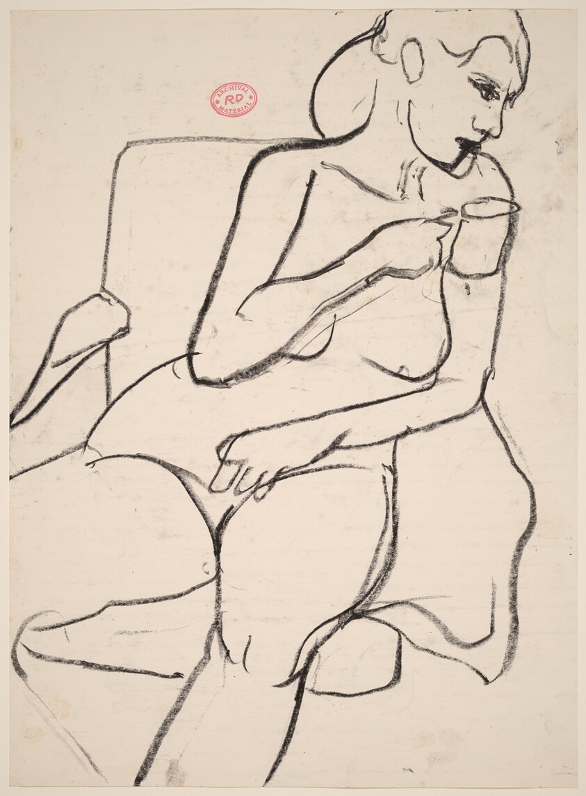 Untitled [seated female nude holding a cup]