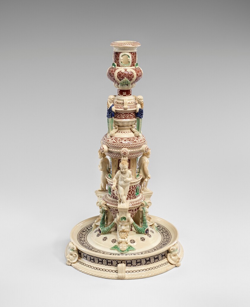 Candlestick with Masks and Cupids (copy of "Henri Deux" ware)