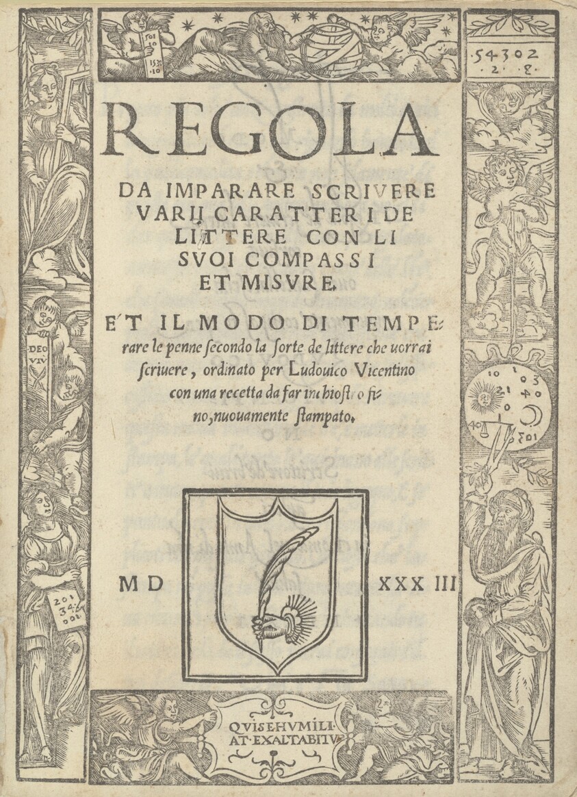Regola da imparare scrivere varii caratteri de littere con li suoi compassi et misure: et il modo di temperare le penne...