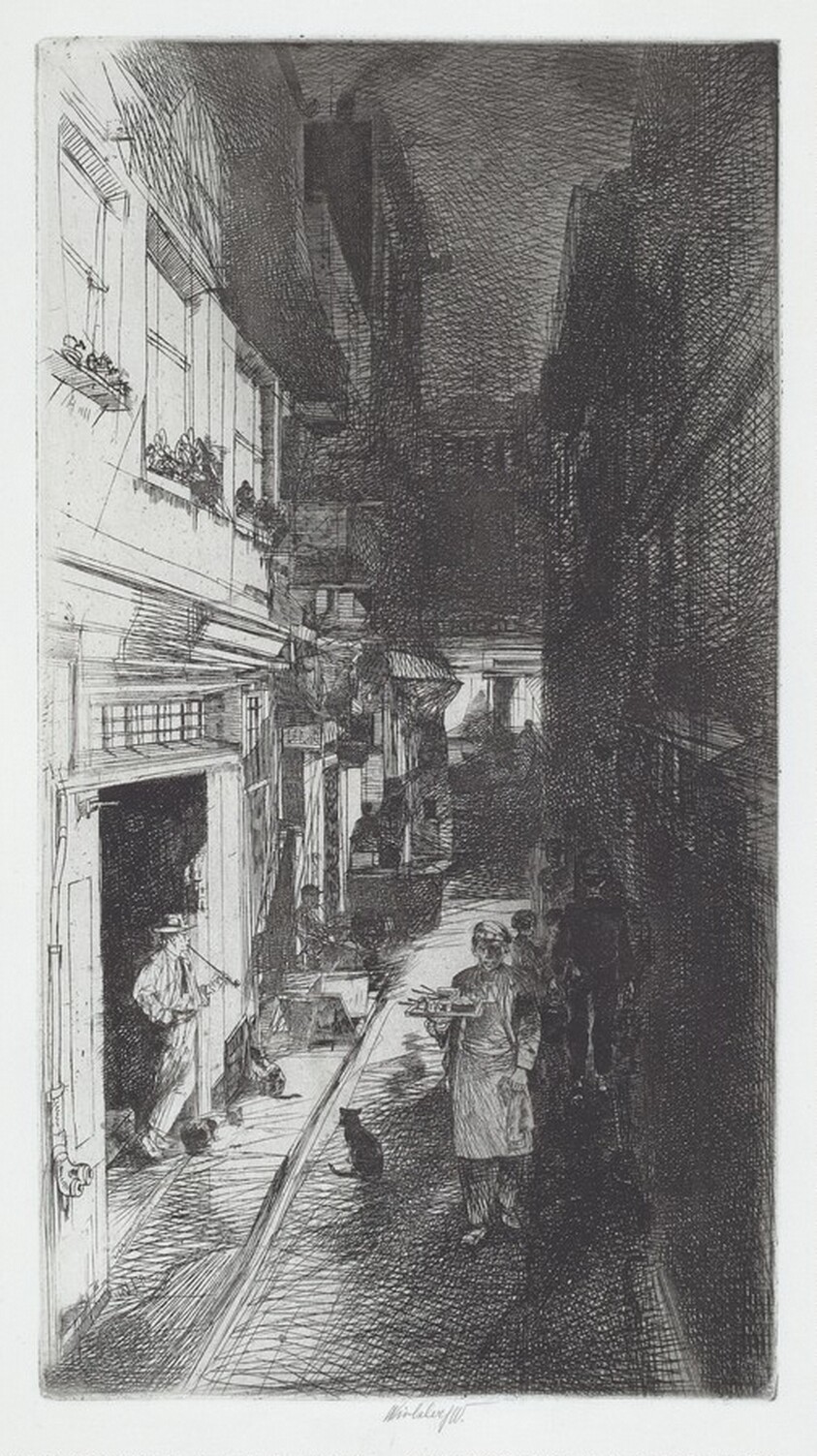 Alley at Night with Three Cats