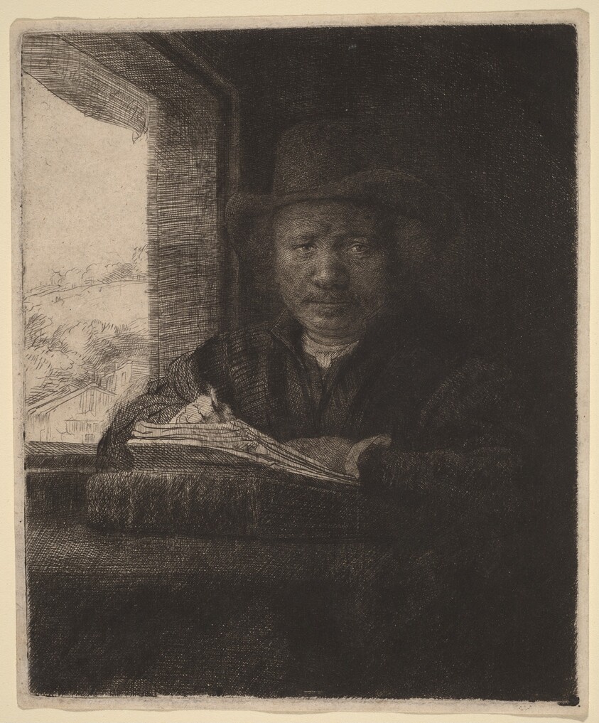 Self-Portrait Etching at a Window
