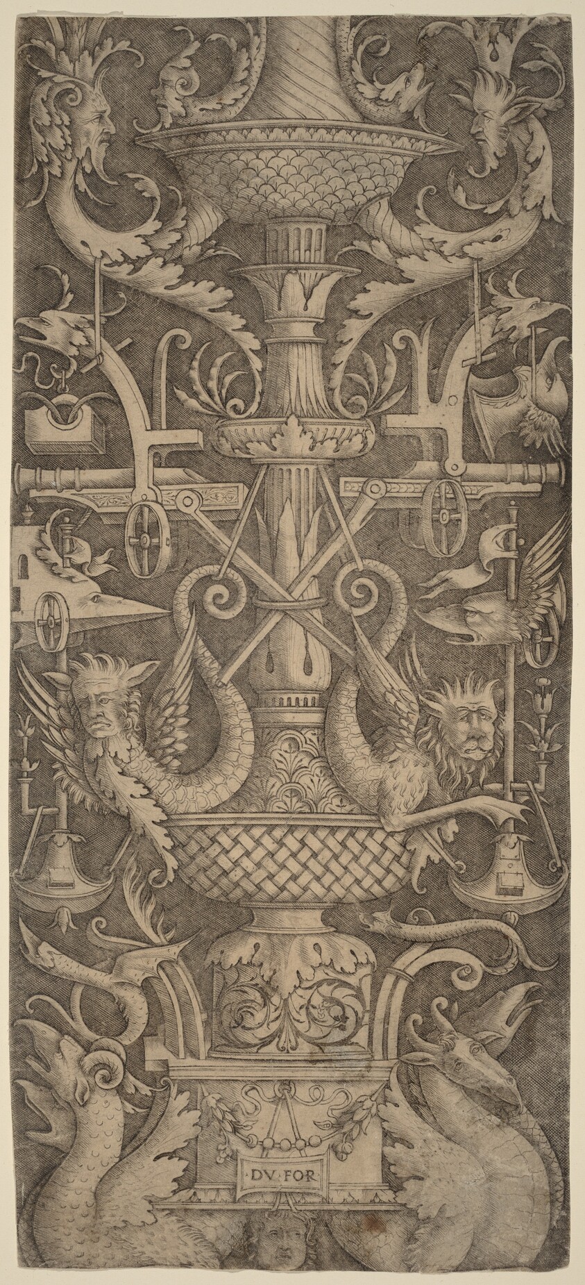 Ornament Panel with Dragons, Masks, and Instruments of War