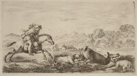 Doe in a Marsh Attacked by Two Dogs, Stefano Della Bella