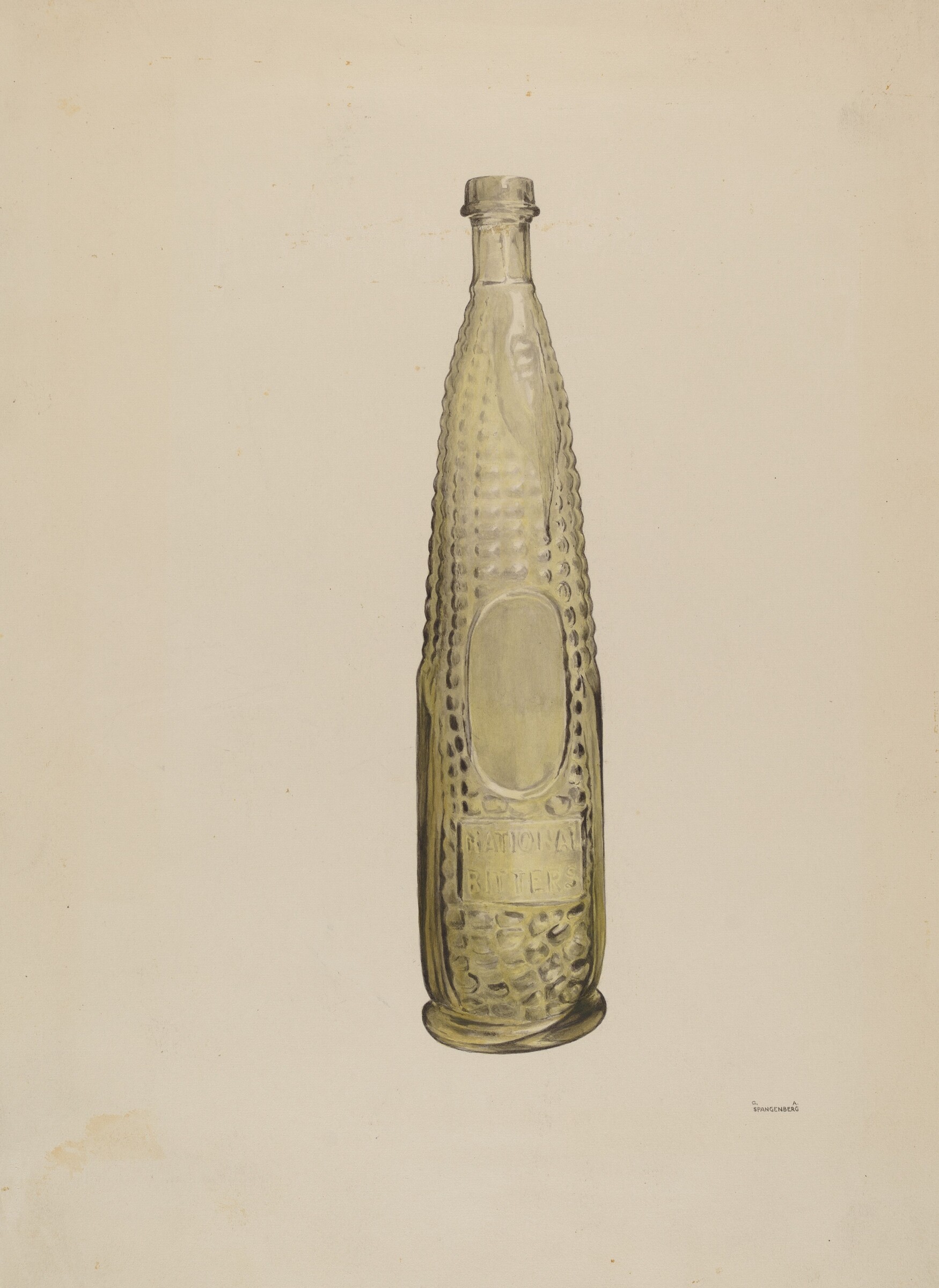 Glass Bitters Bottle, G.A. Spangenberg, c. 1938