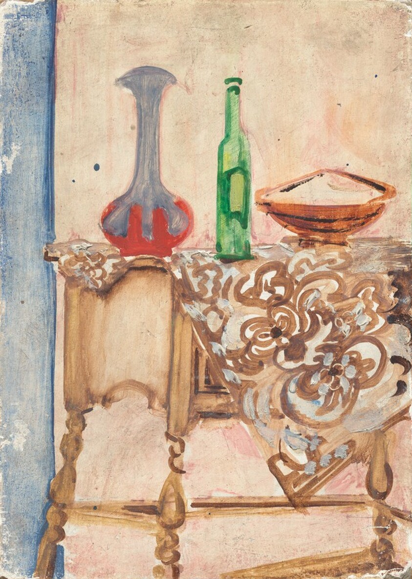 Untitled (still life with vase and bottle)