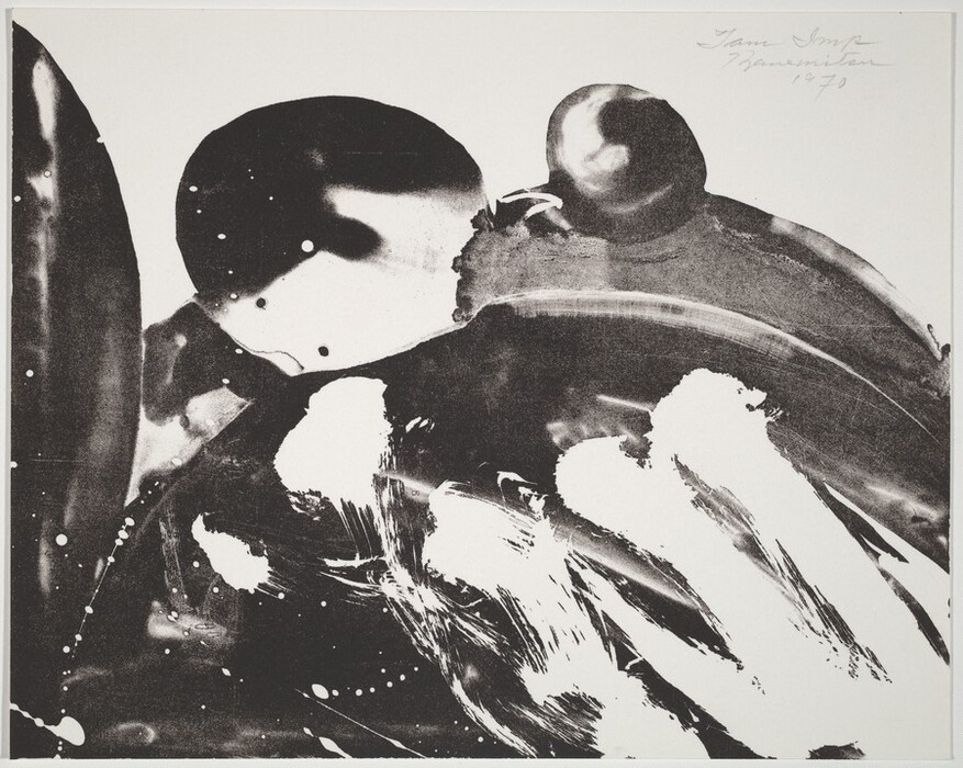 The image displays a variety of black and white shapes and lines in an abstract composition. There are bold circular forms on the left and elongated, curved lines on the right. The contrast between black and white creates a sense of harmony, similar to yin and yang symbols.