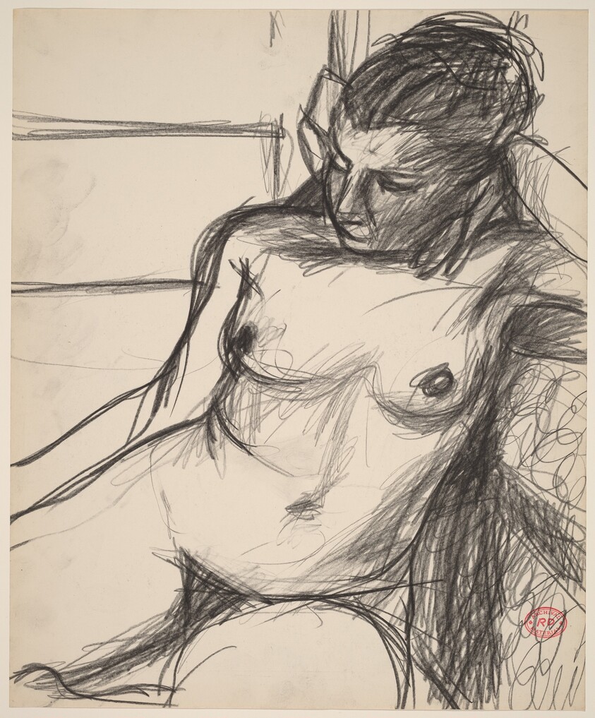 Untitled [seated nude with her left arm on the seat back]