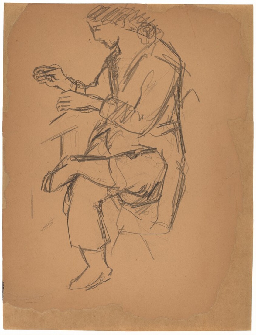Seated Figure with Right Ankle Crossed Over Left Knee
