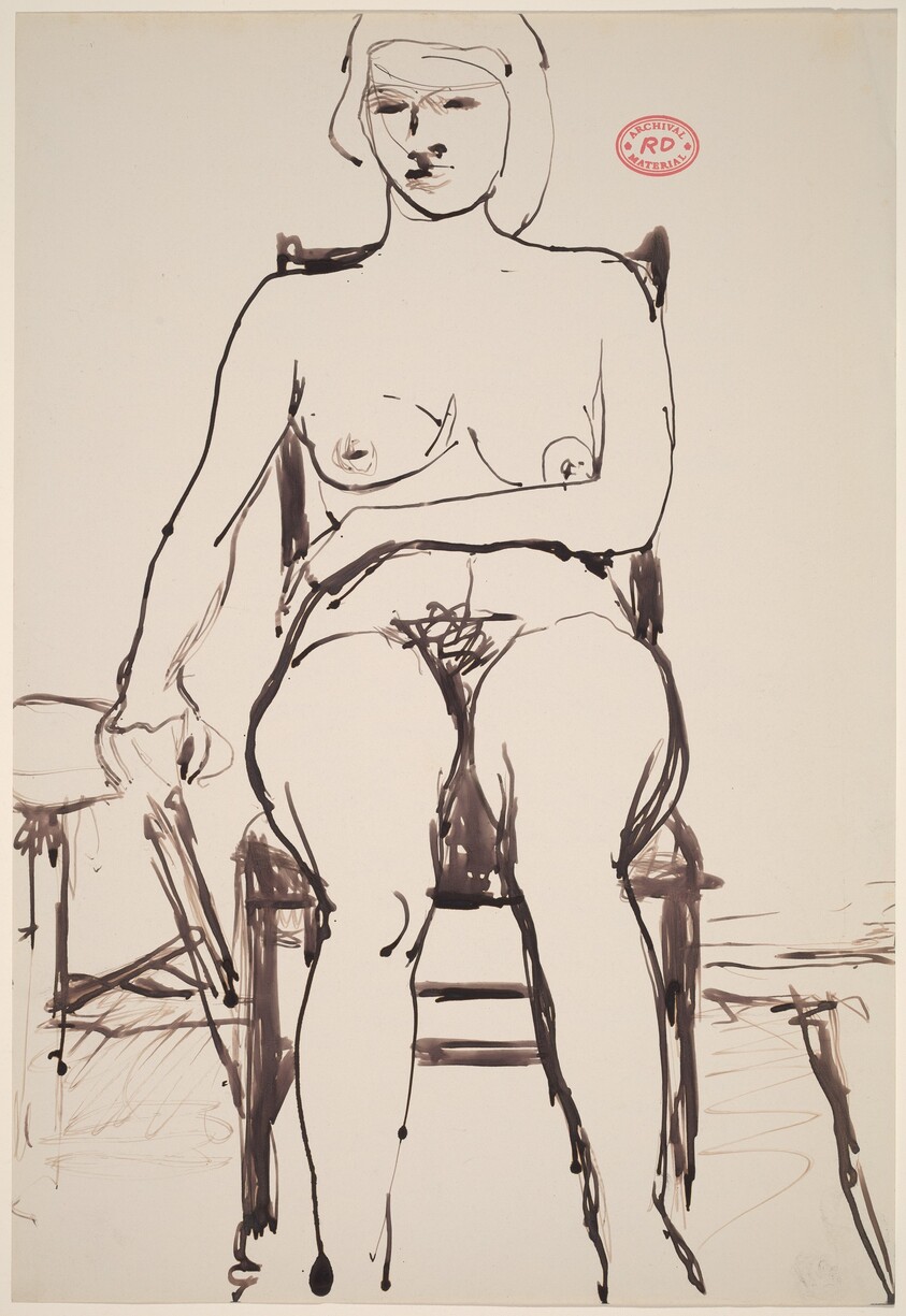 Untitled [seated female nude with hand on adjacent stool]