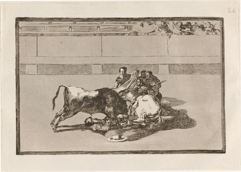 Caida de un picador de su caballo debajo del toro (A Picador is Unhorsed and Falls under the Bull)